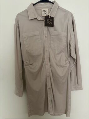 DOUUOD Beige Button-Up Shirt Dress 14Y girls